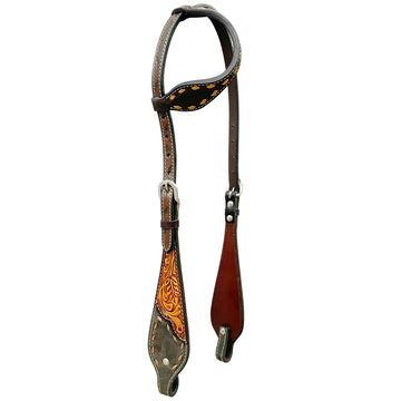 Bar H Equine Horse LeatherLeaf Hand Carved One Ear Headstall Brown